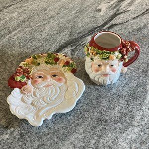 Waterford Holiday Heirlooms Santa Plate and Coffee Mug Set
